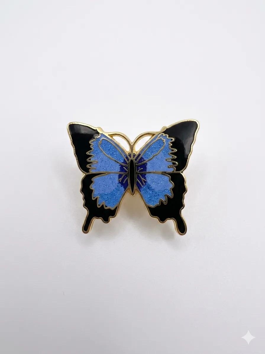 Atemberaubender Blauer Glitter-Schmetterling Emaille-Pin