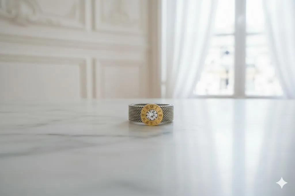 Ring „Heure Dorée“ – Mesh-Design & Römische Ziffern