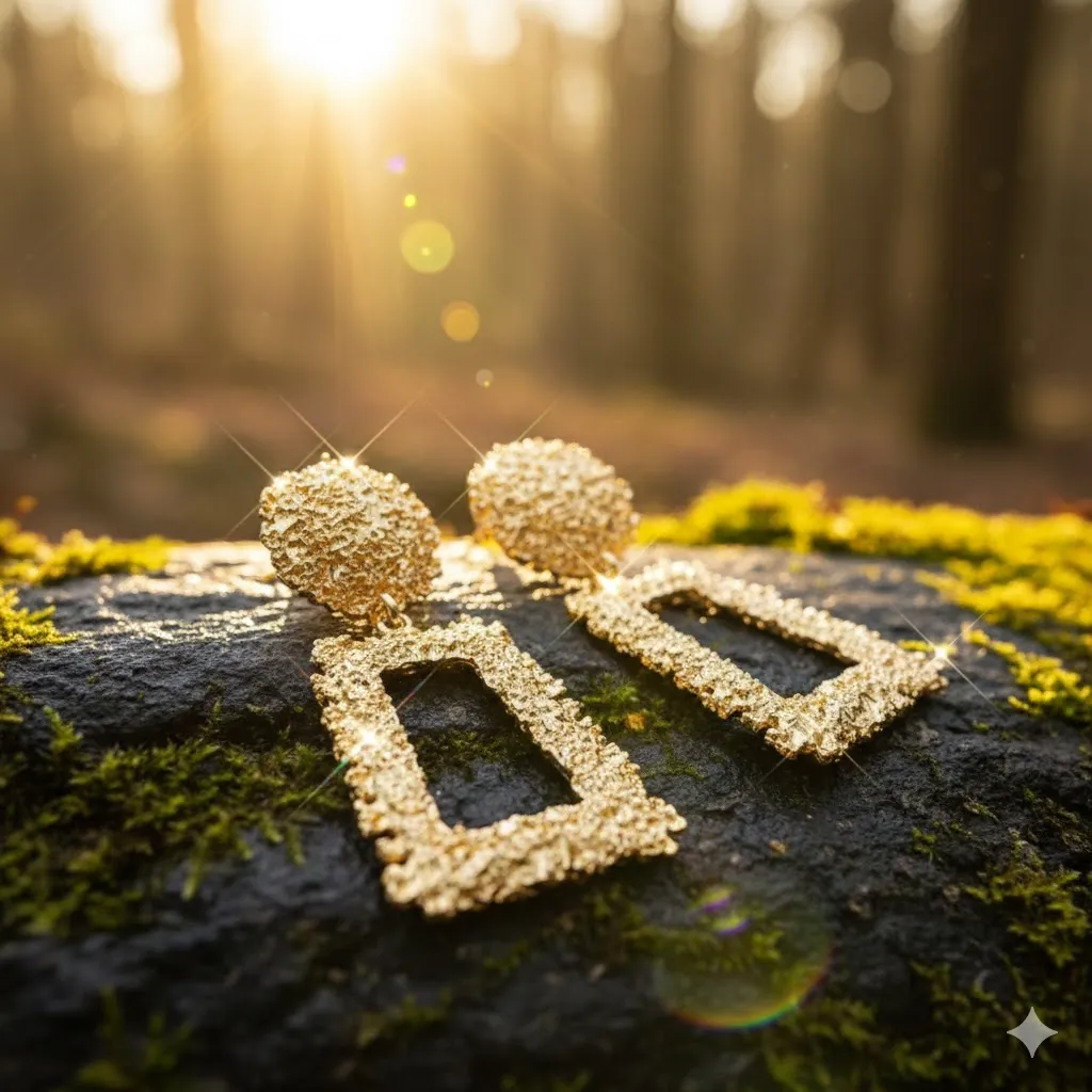  Artistische Statement-Ohrhänger – Goldene Hammerschlag-Optik Bild 2