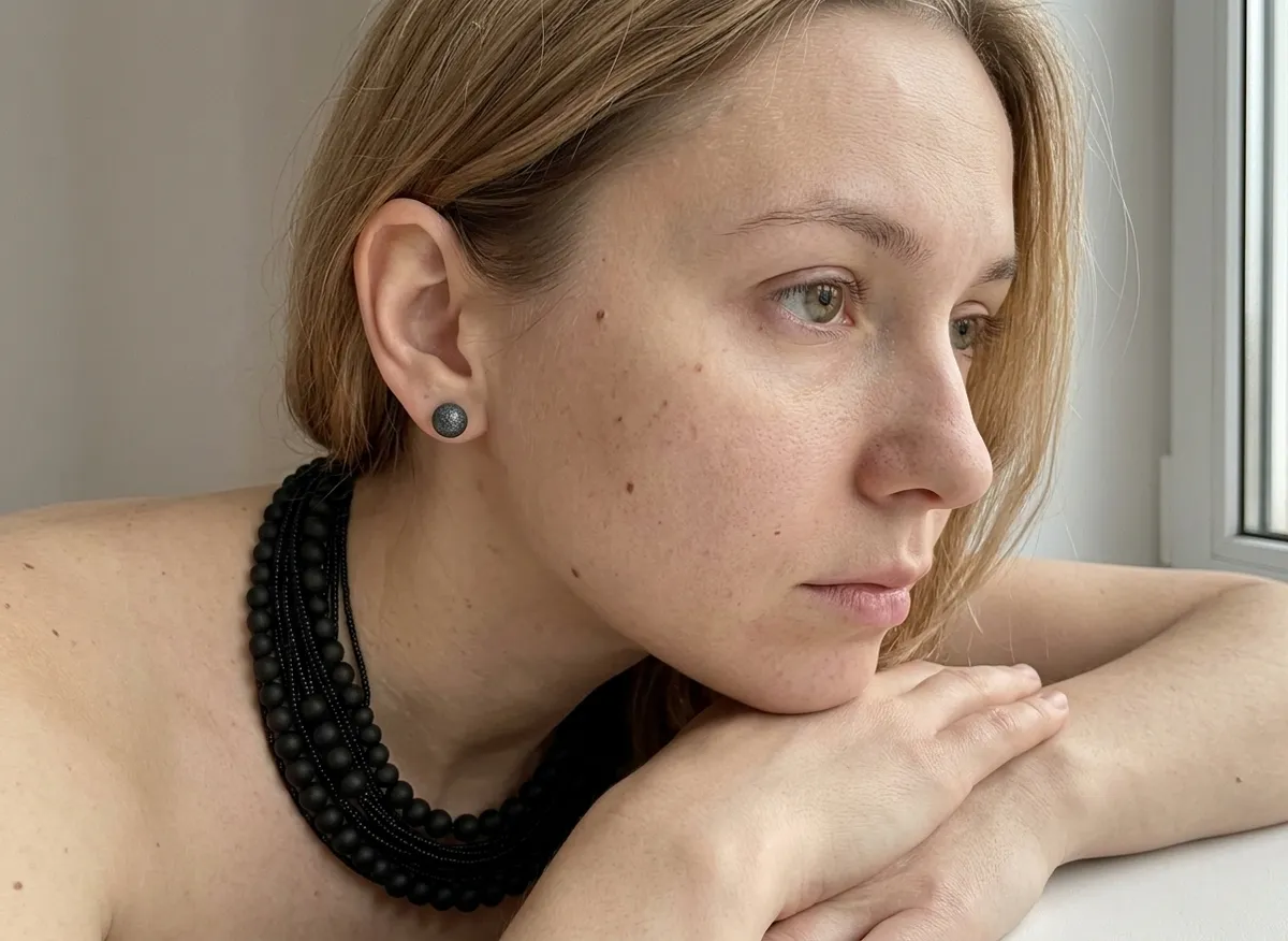 Halskette in tiefem Schwarz.
