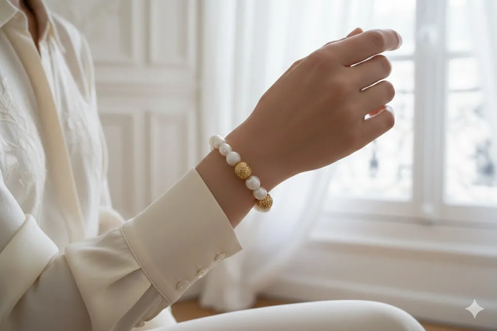 Perlenarmband „Lumière d'Étoile“ – Barockperlen & Gold-Akzente