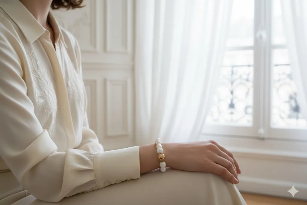 Perlenarmband „Lumière d'Étoile“ – Barockperlen & Gold-Akzente Bild 3