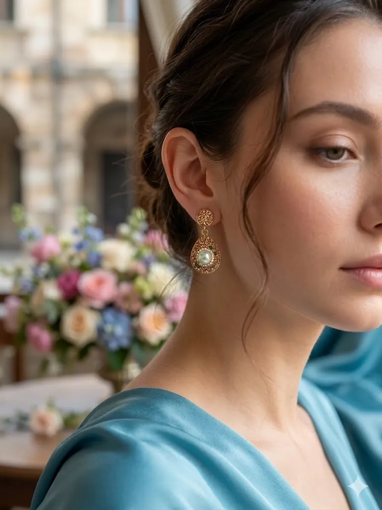 Elegante Tropfenohrringe mit Perlenbesatz und Kristallen Bild 3