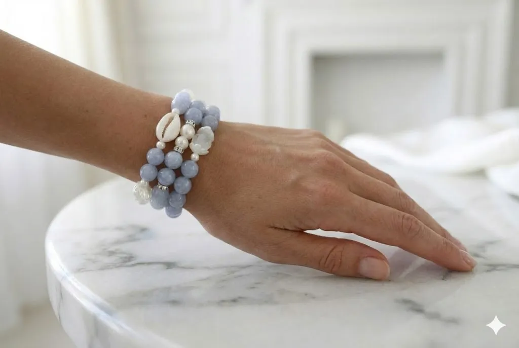 3-teiliges Armband-Set "Blue Lagoon" mit Muschel & Natursteinen