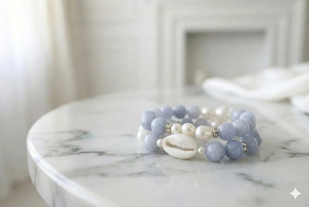 3-teiliges Armband-Set "Blue Lagoon" mit Muschel & Natursteinen Bild 2