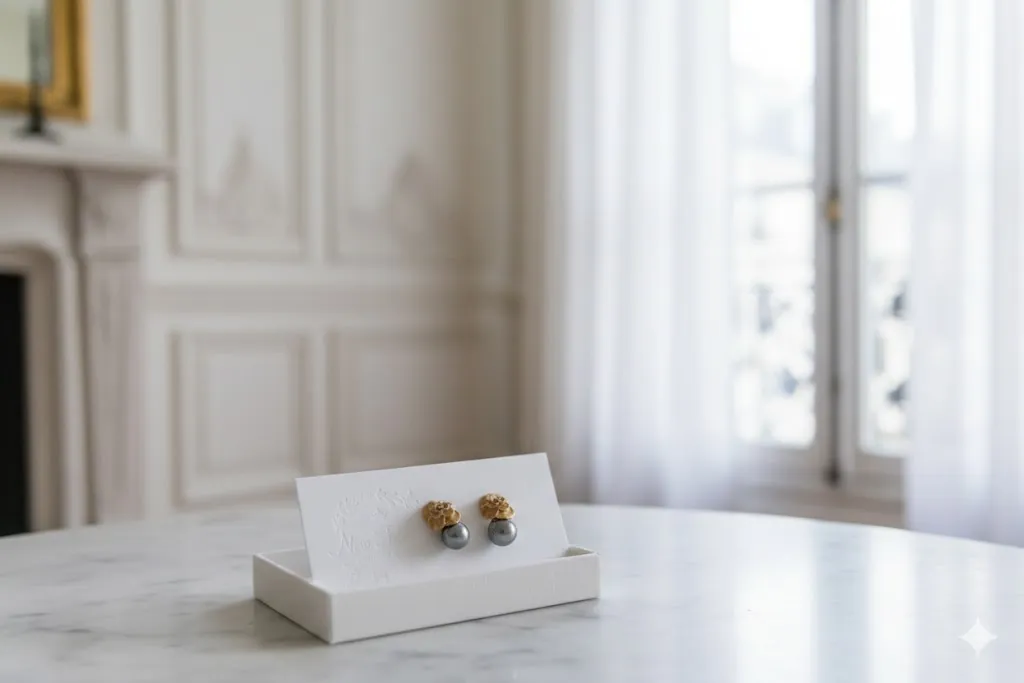 Florale Perlenohrringe „Elegance“ – Gold & Anthrazit